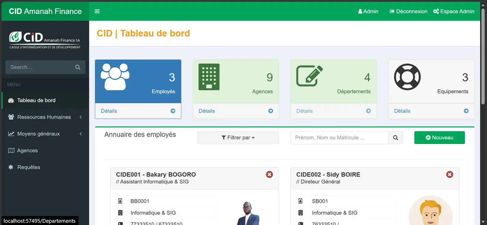 Autre écran de l’application CID Amanah Finances