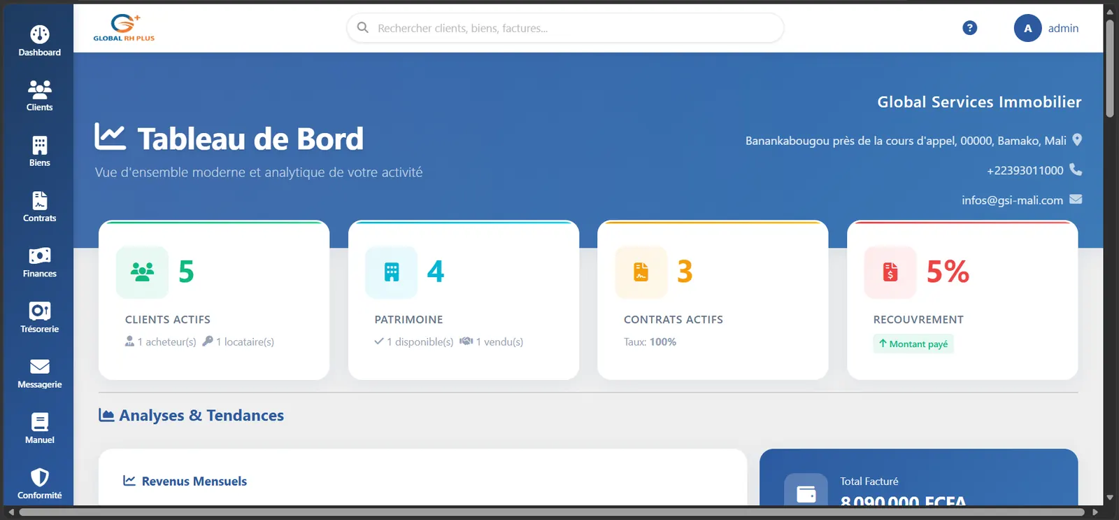 Autre écran de l’application web GS-Immo