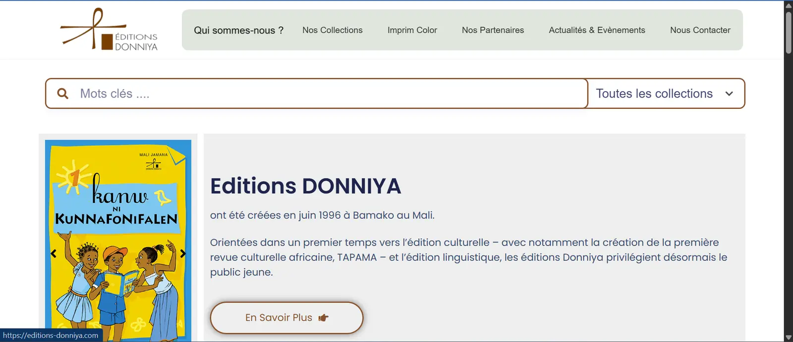Aperçu du site des Éditions Donniya
